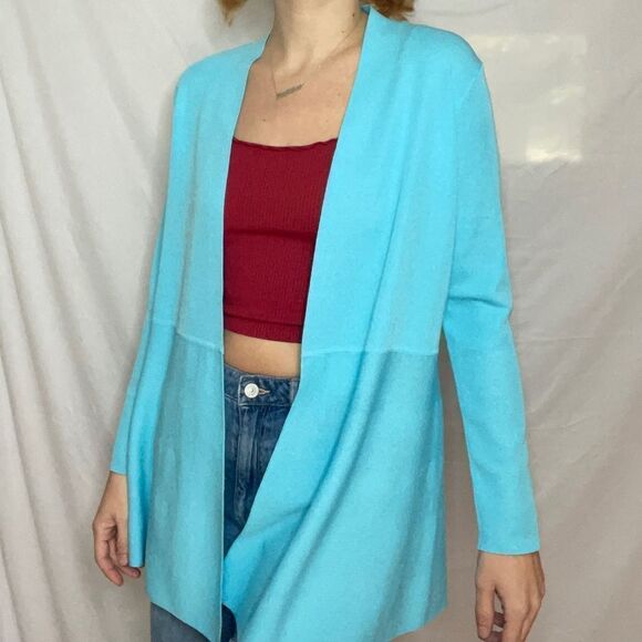 Anne Klein Blue Structured Cardigan Sweater - Picture 1 of 9